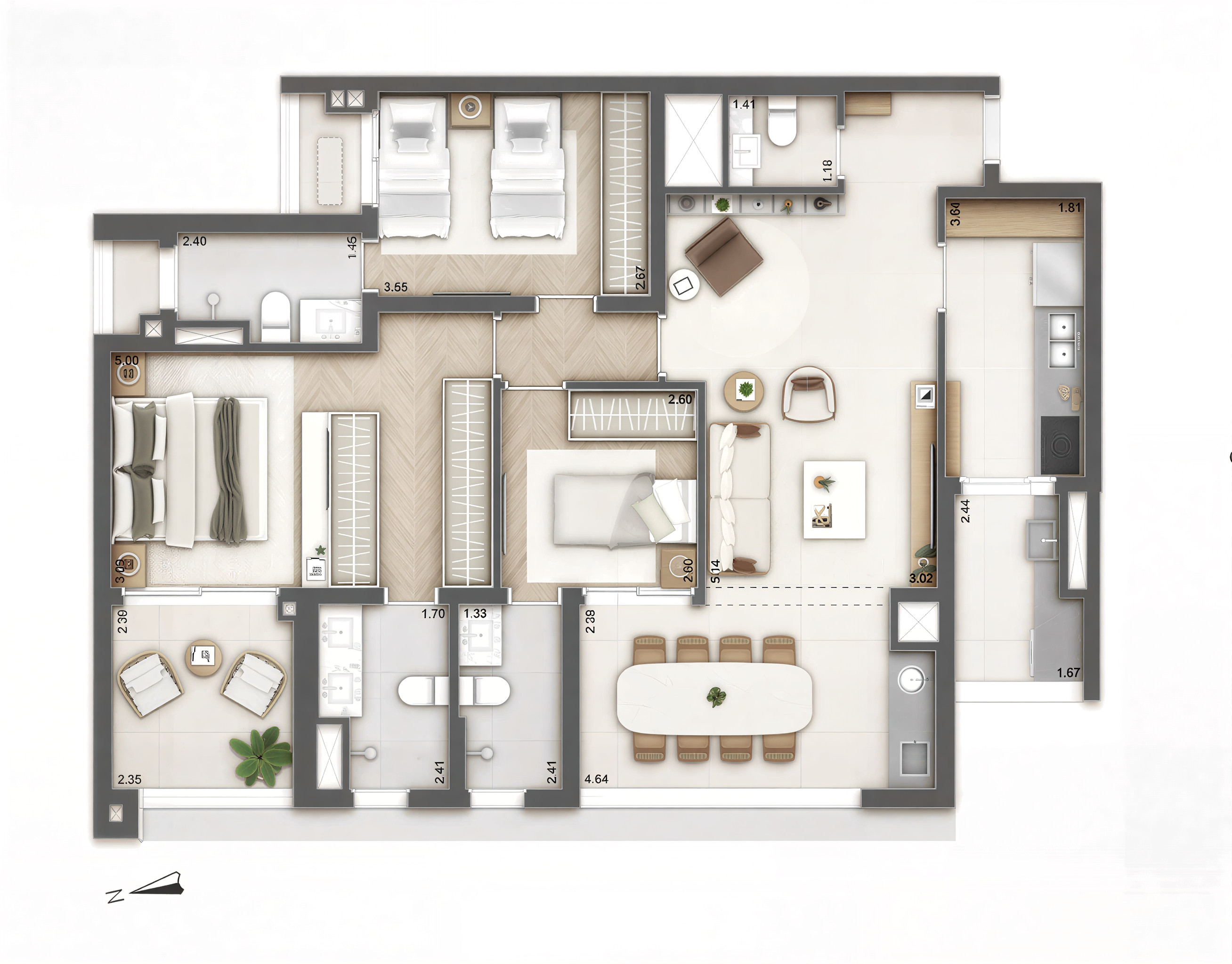 Planta 114m² - 3 suítes